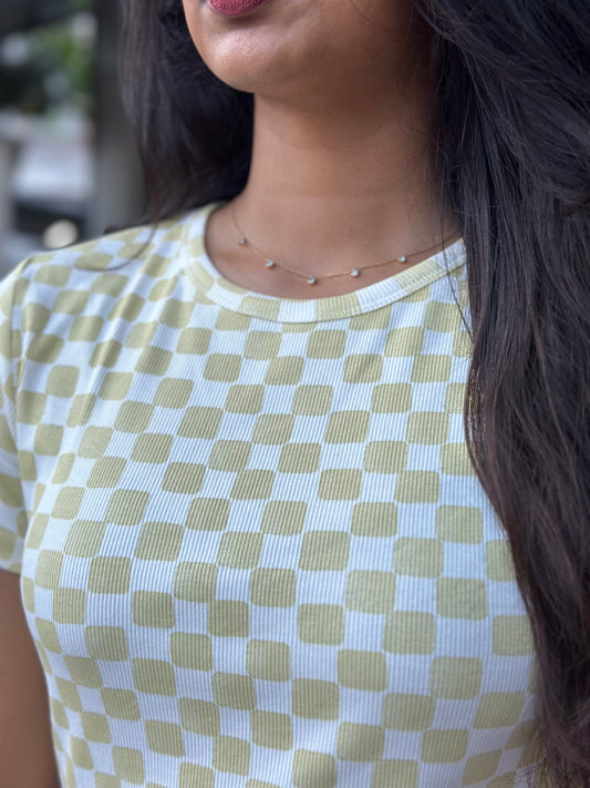 Green checked crop tee