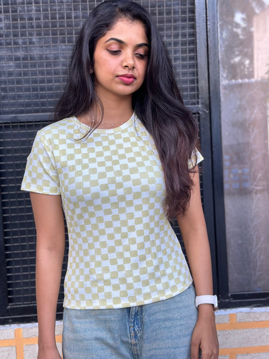 Green checked crop tee