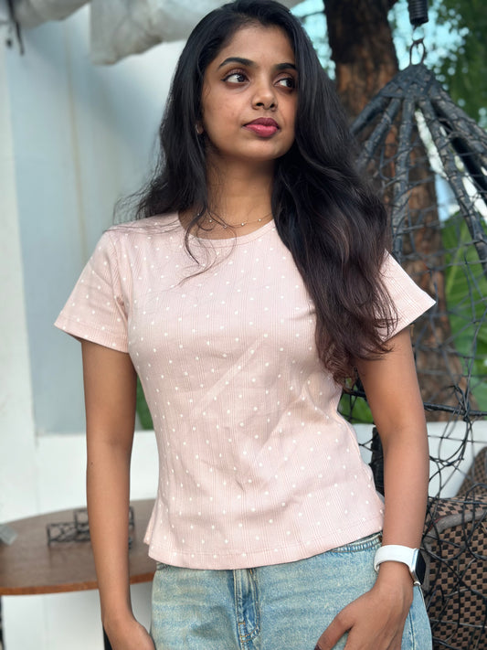 pink and white polka dots crop tee