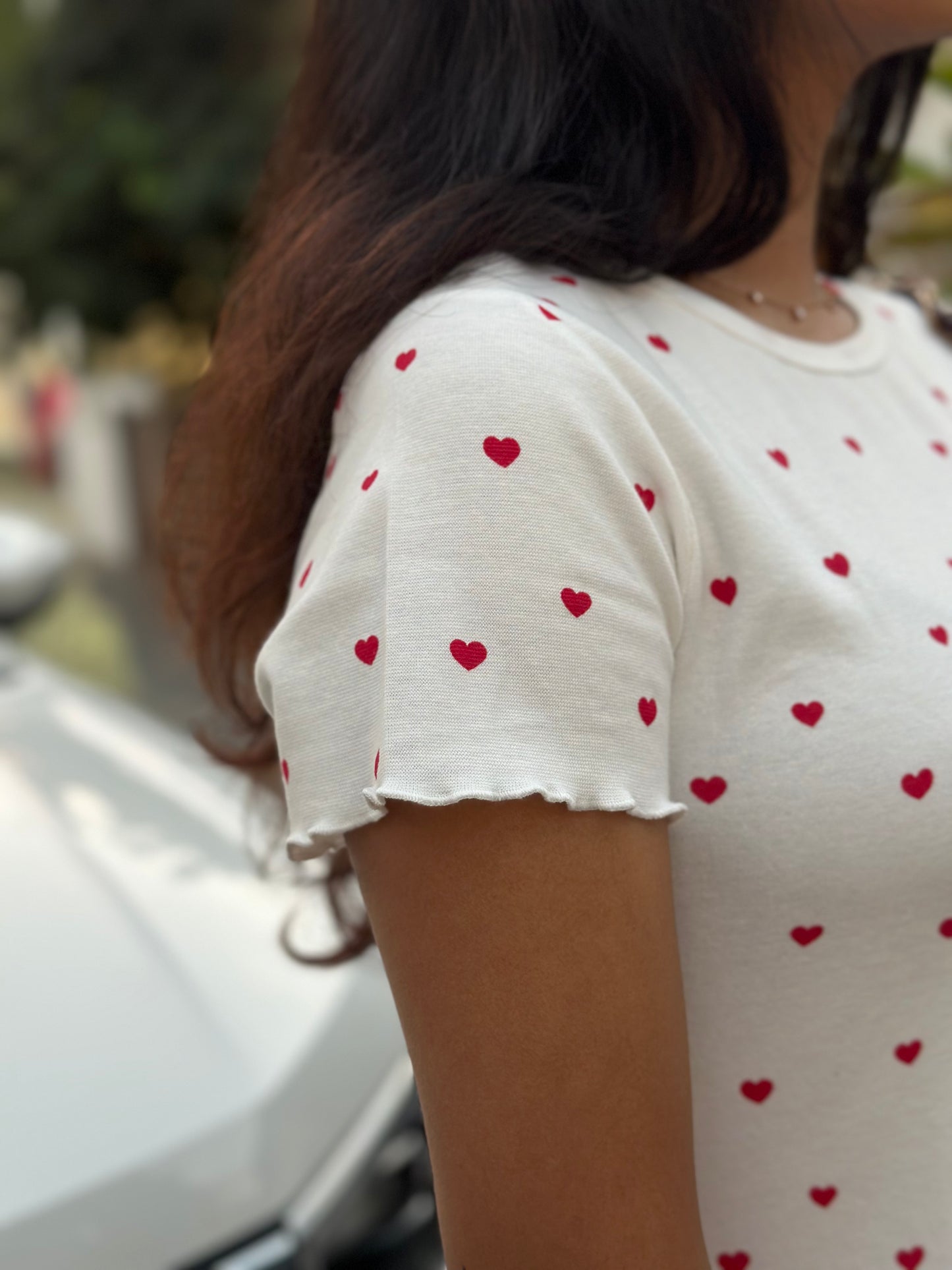 white red hearts crop tee