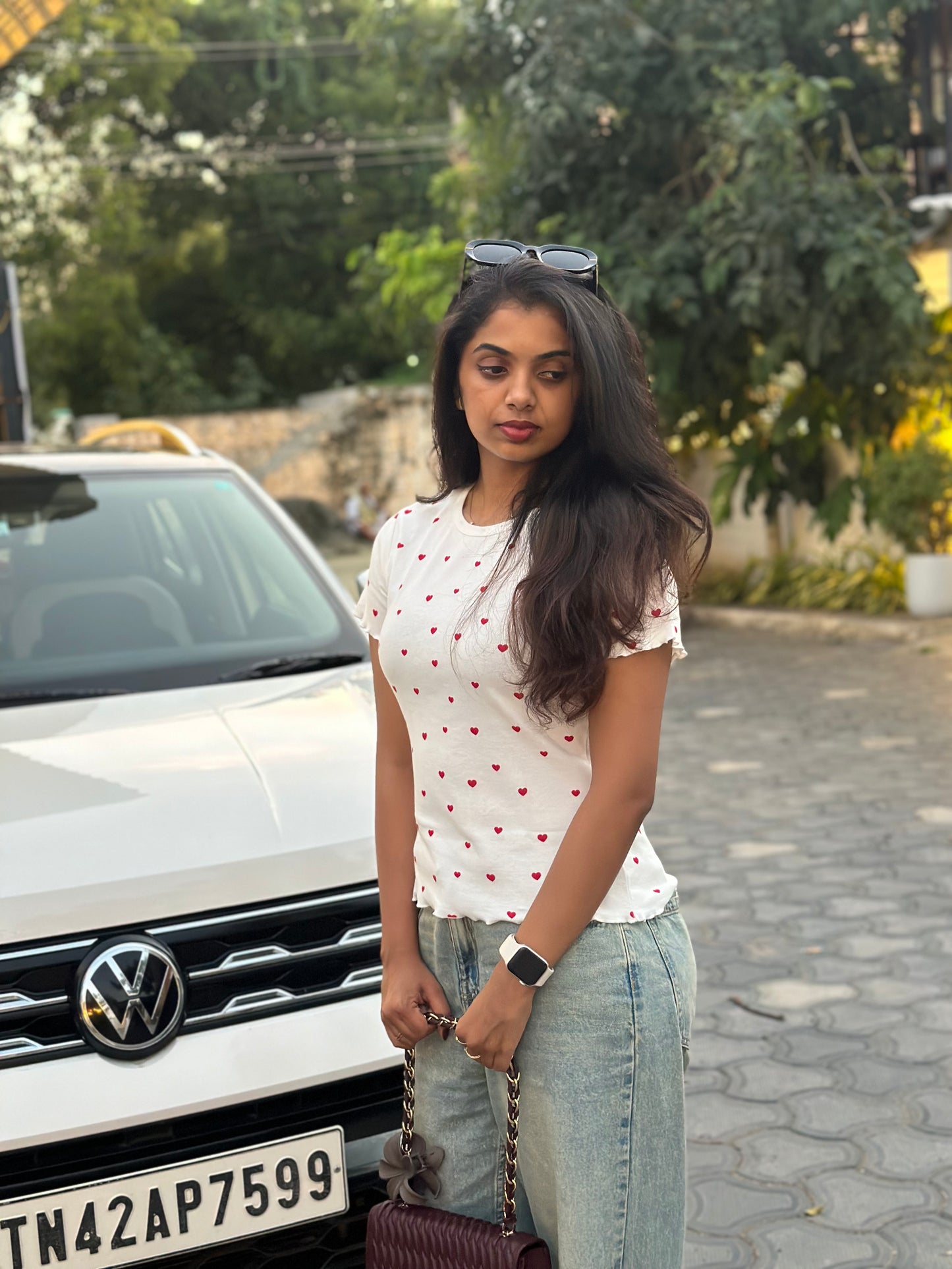 white red hearts crop tee